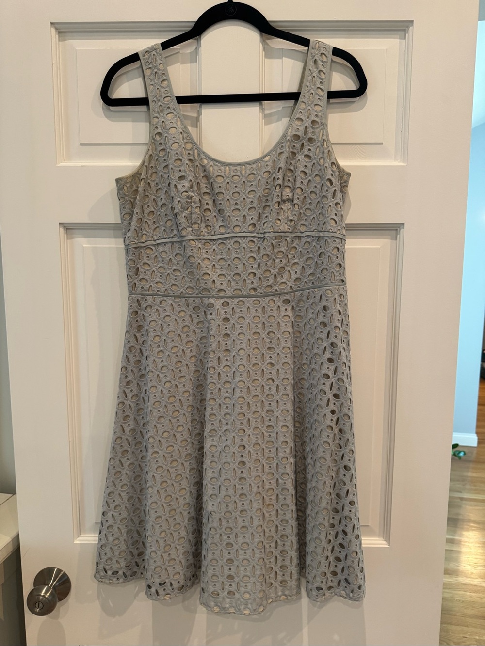 LOFT Light Gray Eyelet Midi Dress